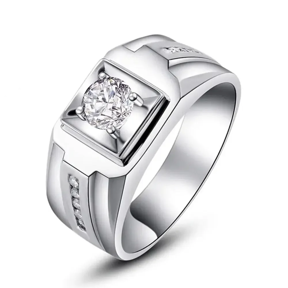 Silver Plated Moissanite Signet Ring